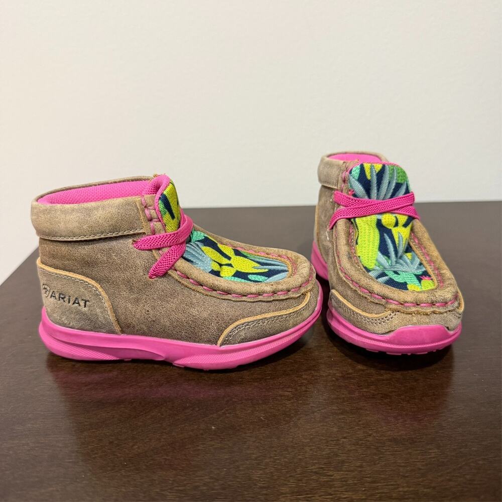 Ariat Toddler Girl's Size 5 Lil Stomper Roswell Cactus Tan & Pink Shoes Boots